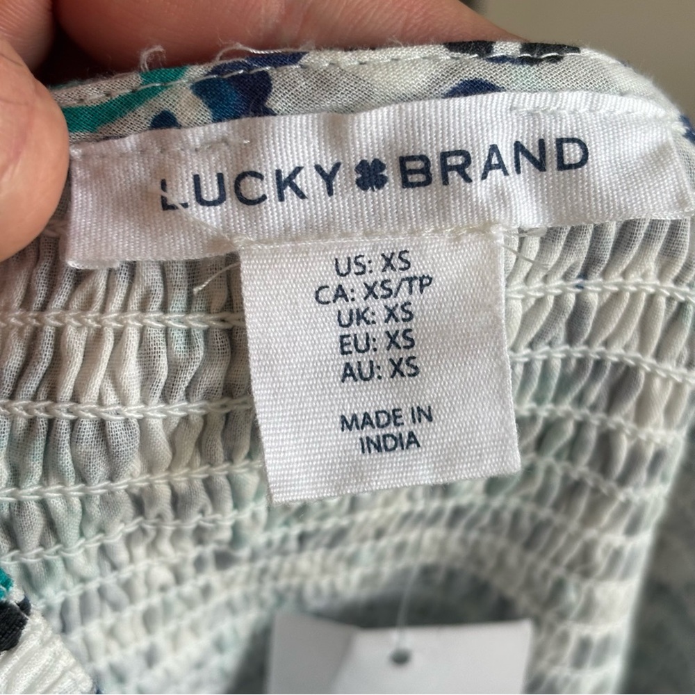 Lucky Brand Tiered Cotton Maxi Dress Blue Teal Spanish Tile Floral Womens XS NWT - Picture 6 of 10